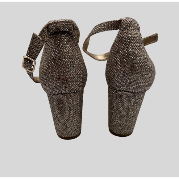 Bandolino 8M Glittery Gold Open Toe Heel Sandals Ankle Strap Buckle Closure - Picture 6 of 16